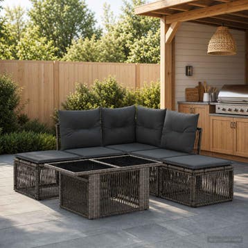 vidaXL Tuinbankenset 6 st Grijs poly rattan, Verzenden, Nieuw
