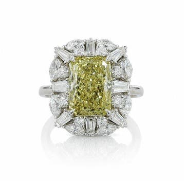 Ring - 14 karaat Witgoud - 5.72ct. tw. Geel Diamant (Fancy, Nieuw
