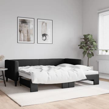 vidaXL Slaapbank met onderschuifbed 90x200 cm stof zwart, 90 cm, Eenpersoons, Verzenden, Zwart