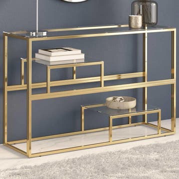 vidaXL Wandtafel roestvrijstaal en gehard glas goudkleurig, Verzenden, Nieuw, Metaal, Minder dan 50 cm