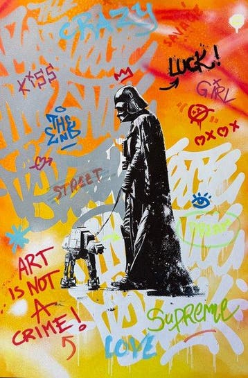 MEDSAN - Banksy Vader & AT-AT () - ORIGINAL, Antiek en Kunst, Kunst | Schilderijen | Modern
