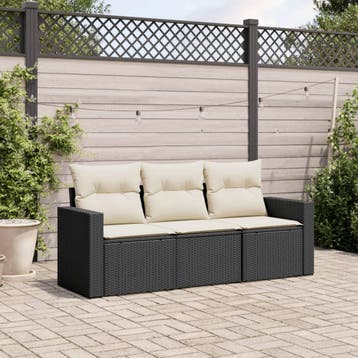vidaXL 3-delige Loungeset met kussens poly rattan zwart, Verzenden, Nieuw, Loungeset