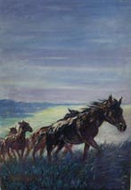 A. Belomi (XX) - Wild horses climbing, Antiek en Kunst, Kunst | Schilderijen | Klassiek