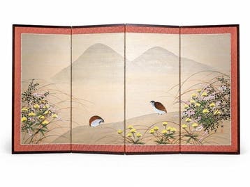 Bybu kamerscherm - Zijde, Papier, Hout, Goud - Japan -