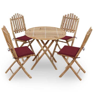 vidaXL 5-delige Tuinset inklapbaar met kussens bamboe, Tuin en Terras, Tuinsets en Loungesets, 4 zitplaatsen, Verzenden, Nieuw