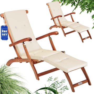 Ligbed Queen Mary® Set van 2 acaciahout FSC®-gecertificee., Verzenden, Nieuw