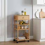vidaXL Keukentrolley met Wielen Naturel 37 x 36 x 80 cm, Verzenden, Nieuw