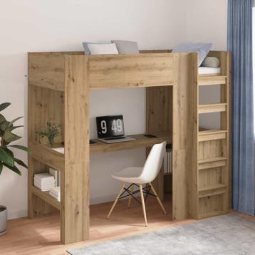 vidaXL Loft Bedframe met Bureau Artisan Eiken 90 x 190 cm, Verzenden, Nieuw, Bruin, Hout