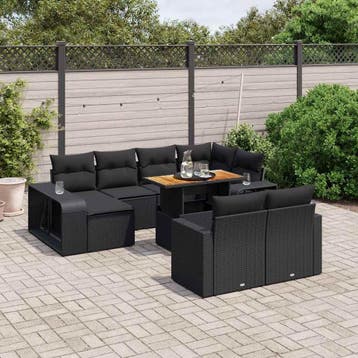 vidaXL 11-delige Loungeset met kussens poly rattan zwart, Tuin en Terras, Verzenden, Nieuw, Loungeset
