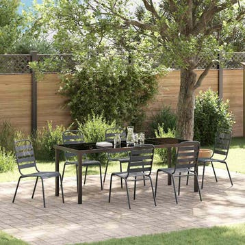 vidaXL Tuin eettafelset 7 st Antraciet Gepoedercoat staal, Verzenden, Nieuw, 7 zitplaatsen