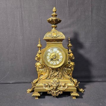 Tafelklok Regency - Verguld brons - 1850-1900 - Met Leeuwen
