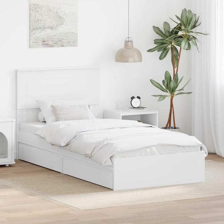 vidaXL Opslag bed met hoofdeinde met lade Wit 75 x 190 cm, Huis en Inrichting, Slaapkamer | Bedden, Wit, Nieuw, Hout, Verzenden