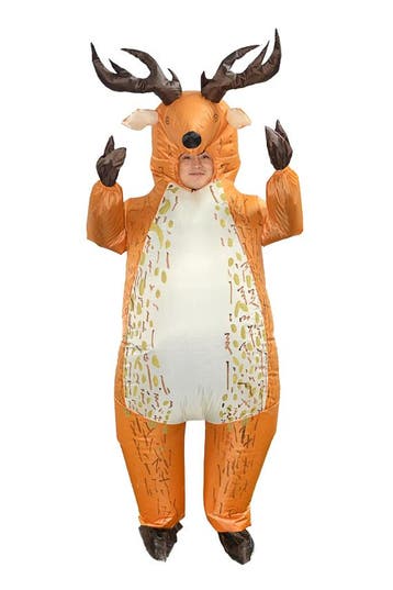 KIMU® Opblaas Kostuum Hert Bruin Opblaasbaar Pak Hertenpak M, Carnaval, Nieuw, Overige maten, Ophalen of Verzenden