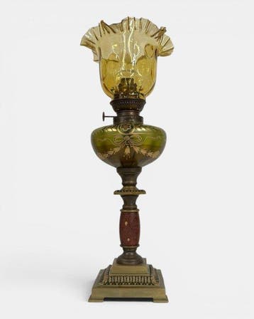 Oil Lamp, 19th Century - Petroleumlamp - Glas, Brons,, Antiek en Kunst