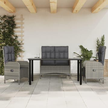 vidaXL 4-delige Tuinset met kussens poly rattan grijs, Verzenden, Nieuw, Tuinset