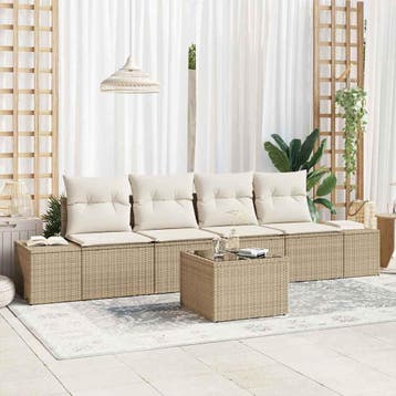 vidaXL Tuin Sofa Set 5 st Beige en Crème poly rattan, Verzenden, Nieuw, 5 zitplaatsen