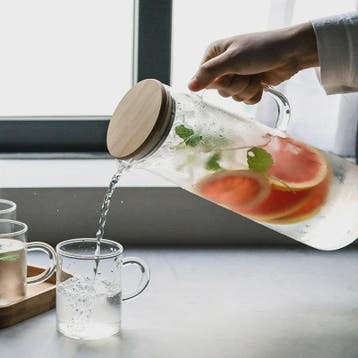 Glazen Karaf met Bamboe Deksel & Filter - 1000ML/1500ML - Vo, Verzenden