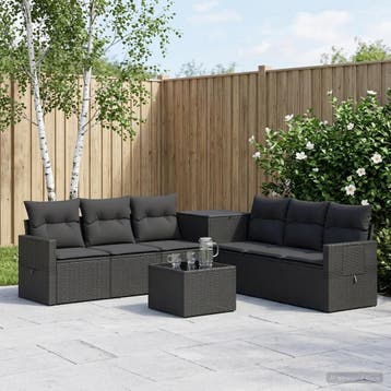vidaXL Bankstel 8 st Zwart Poly Rattan en Staal, Huis en Inrichting, Verzenden, Nieuw