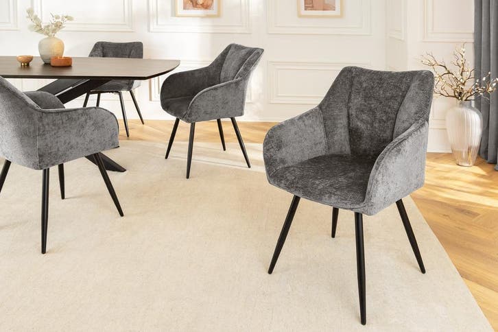 Draaibare Retro Stoel AVIGNON Grijs Chenille Zwart Metalen, Huis en Inrichting, Stoelen, Ophalen of Verzenden