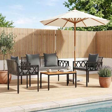vidaXL tuinmeubelset 4 st Grijs en Donkergrijs poly rattan, Verzenden, Nieuw, Rotan, 4 zitplaatsen