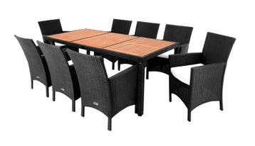 Polyrotan Tuinset Rom 9-delig Zwart acaciahout, Tuin en Terras, Tuinsets en Loungesets, Verzenden, Nieuw