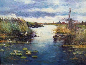 A. Hoskam (XX) - Polderlanschap met molen, Antiek en Kunst