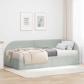 vidaXL Hoekbedframe met Matras 2 st Lichtgrijs 80 x 200 cm, Verzenden, Nieuw, Eenpersoons, Stof