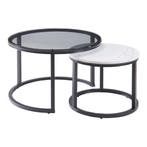 Salontafel set van 2 Kokkola rookglas marmer wit en zwart [e, Huis en Inrichting, Tafels | Salontafels, Verzenden, Nieuw