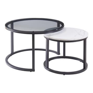 Salontafel set van 2 Kokkola rookglas marmer wit en zwart [e, Verzenden, Nieuw