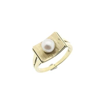 Vintage gouden ring met parel., Gebruikt, Ophalen of Verzenden, 17 tot 18, Met edelsteen