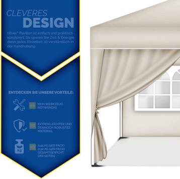 Tillvex® Zijwand voor paviljoen - 3x3m - Beige, Tuin en Terras, Partytenten, Verzenden, Zo goed als nieuw