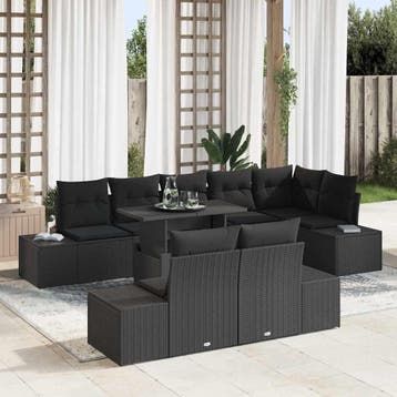 vidaXL Tuin Sofa Set 9 st Zwart poly rattan, Verzenden, Nieuw, Meer dan 8 zitplaatsen