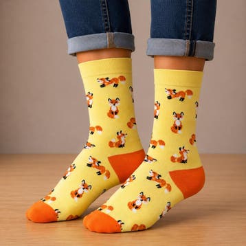 Sokken katoen - vossen print - geel oranje - maat 36-43, Kleding | Dames, Nieuw