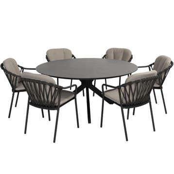 Manitoba Locarno dining tuinset 160 cm rond 7 delig HPL, Ophalen of Verzenden, Nieuw