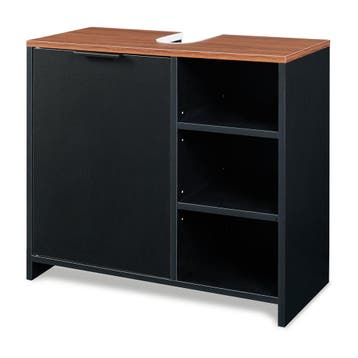 Wastafelonderkast Trond 66x30x60 cm zwart en walnootkleurig, Verzenden, Nieuw