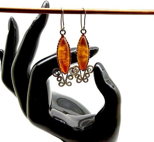 ≥ Vintage Art Deco natuurlijke Baltisch amber oorbellen