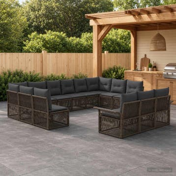 vidaXL Tuinbankenset 13 st Grijs poly rattan, Verzenden, Nieuw, 3 zitplaatsen