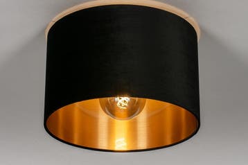 Rietveld Plafondlampen - Zwart, Goud - Stof, Metaal, Verzenden, Nieuw
