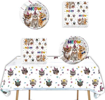 Tafelkleed Cats wit met vrolijke poezen afbeeldingen, Verzenden, Nieuw