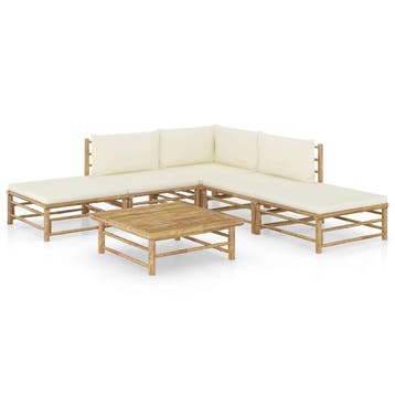 vidaXL 6-delige Loungeset met crèmewitte kussens bamboe, Verzenden, Nieuw, Hout, Loungeset