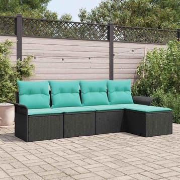 vidaXL Tuin Sofa Set met opslag 5 pcs Zwart poly rattan, Verzenden, Nieuw, Rotan, 5 zitplaatsen