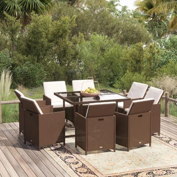vidaXL 9-delige Tuinset met kussens poly rattan bruin, Verzenden, Nieuw, Tuinset