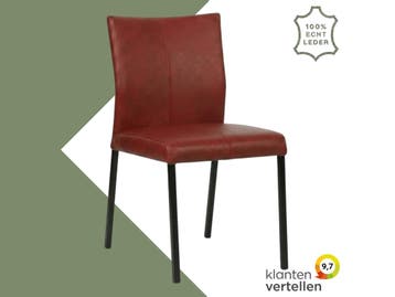 Leren eetkamerstoel Basic - Granada Rouge (rood) - Poten, Nieuw, Leer, Ophalen of Verzenden, Rood