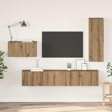 vidaXL Tv-meubelset met lade 4 pcs Artisan Eiken Bewerkt, Minder dan 50 cm, Verzenden, Nieuw, Minder dan 100 cm