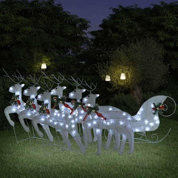 vidaXL Buitenkerstversiering rendieren en slee 140 LEDs wit, Verzenden, Nieuw