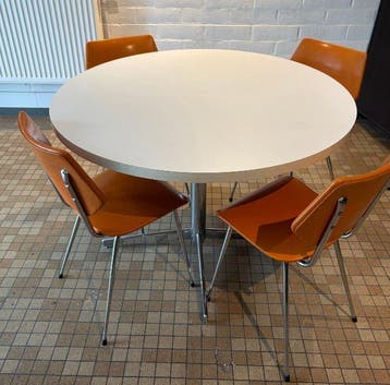 Eettafel - Hout, Staal - Ronde eettafel met verchroomd