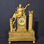 Figurale pendule Empire - Verguld brons - 1820 - APOLLON, Antiek en Kunst, Antiek | Klokken