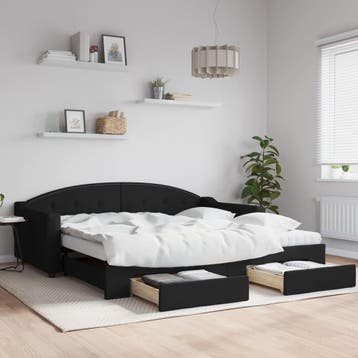 vidaXL Slaapbank met onderschuifbed en lades 100x200 cm stof, Huis en Inrichting, Slaapkamer | Bedden, 100 cm, Eenpersoons, Verzenden