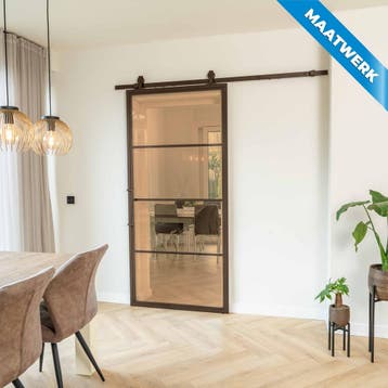 Stalen Schuifdeur 4 Vlaks Brons Maatwerk Brons rook glas, Doe-het-zelf en Verbouw, Kozijnen en Schuifpuien, Nieuw, Metaal, Inclusief glas
