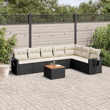 vidaXL 8-delige Loungeset met kussens poly rattan zwart, Verzenden, Nieuw, Loungeset